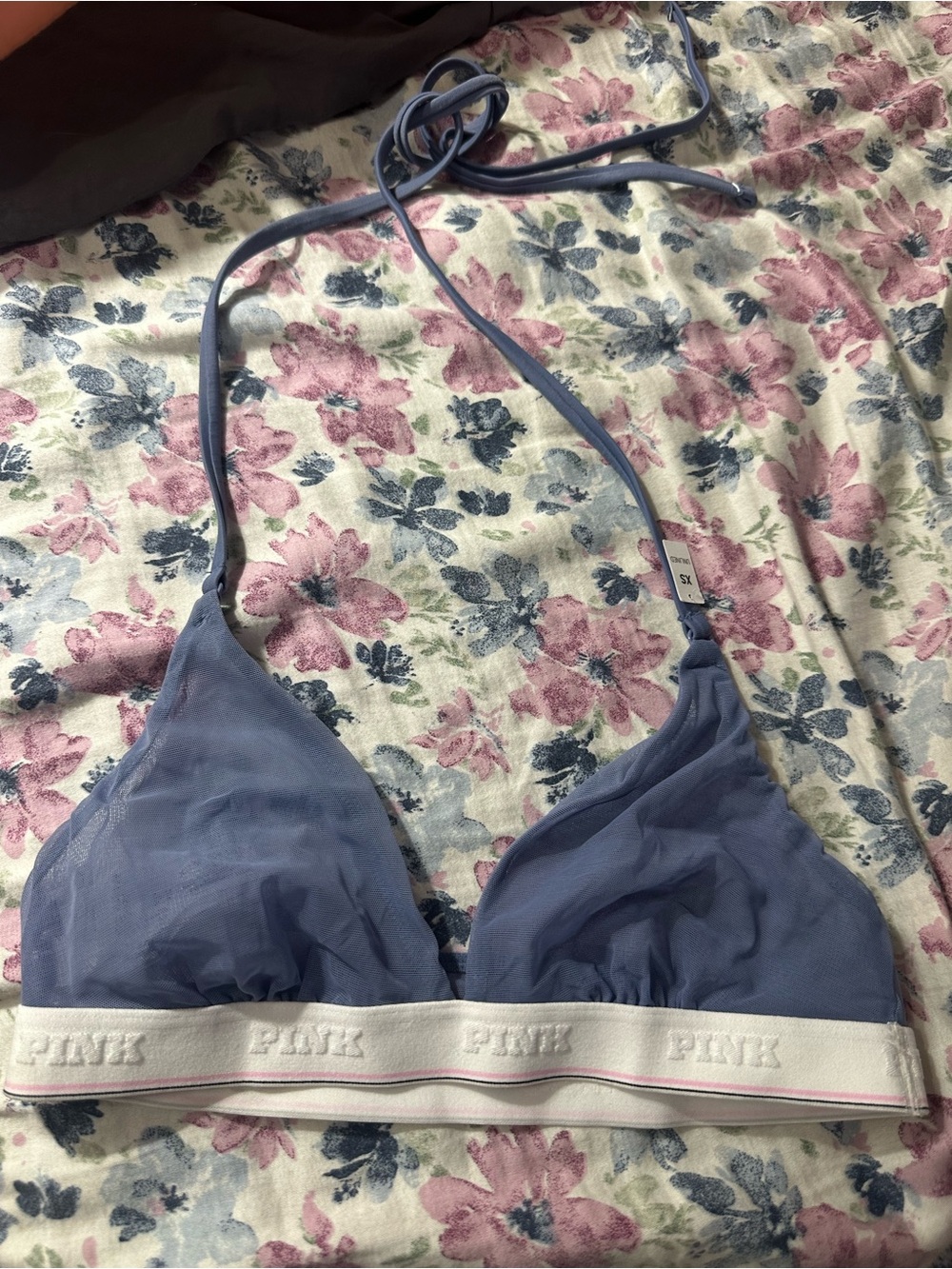 PINK Victoria's Secret Sheer Dusty Blue Triangle Bralette